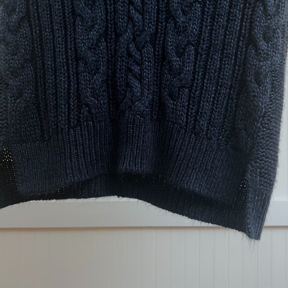 Jennifer Lopez Sweater Navy Cabin Core Cable Knit Cowl Neck Oversized Cozy Warm - Picture 6 of 9